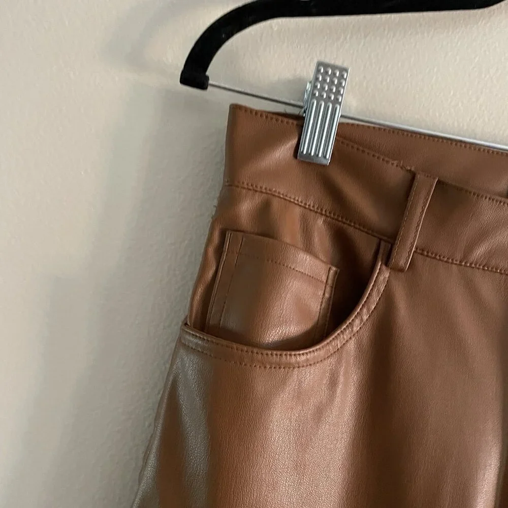 Zara Women S Caramel Brown Faux Leather 90s High-Rise Straight Leg Pants